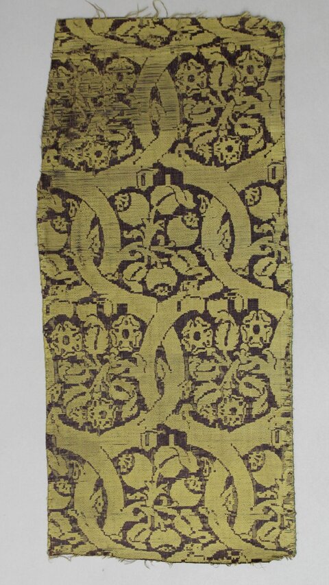 Yellow Floral Patterned Woven Textile Fragment