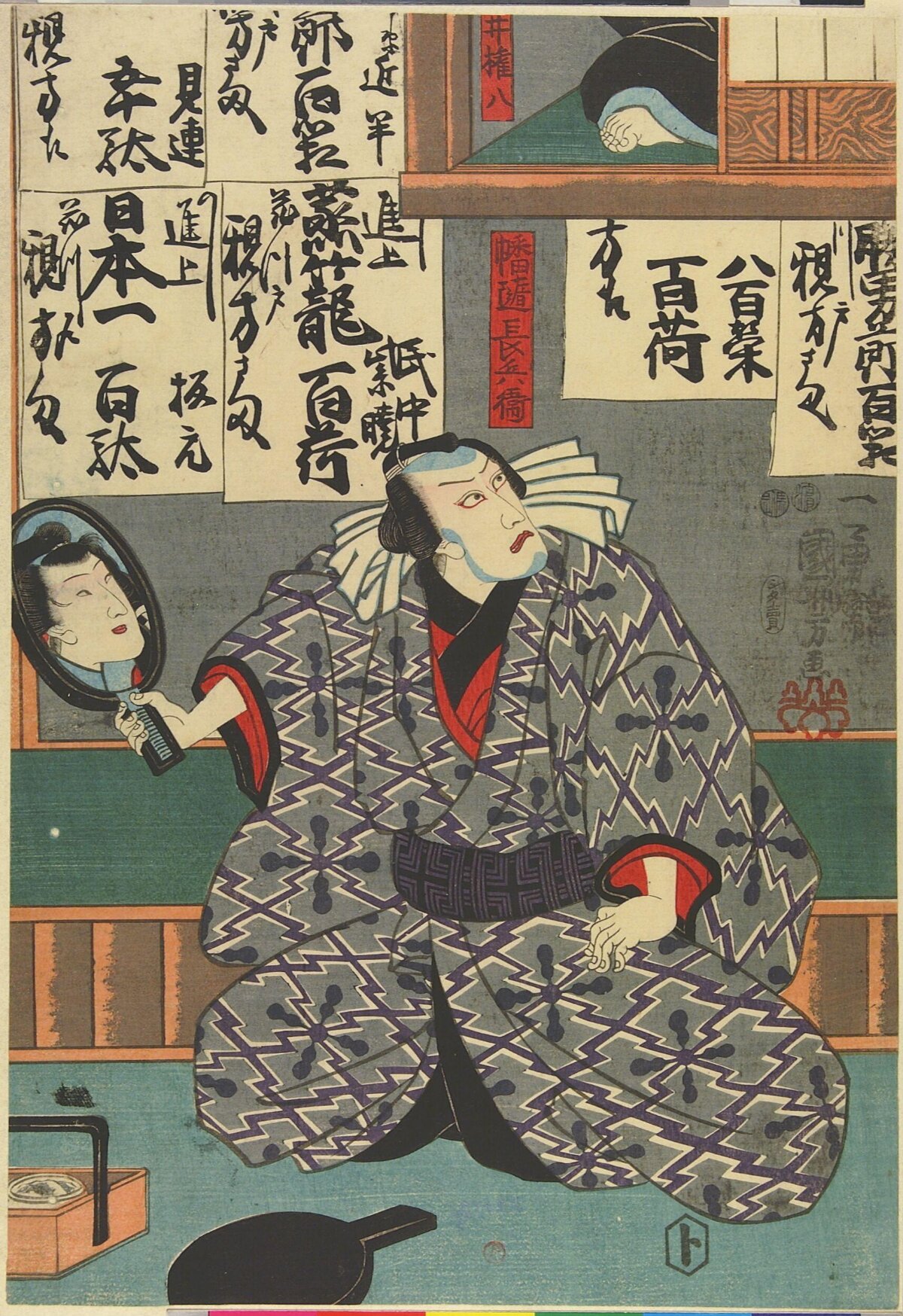 Ukiyo-e Print of Actor Holding Mirror