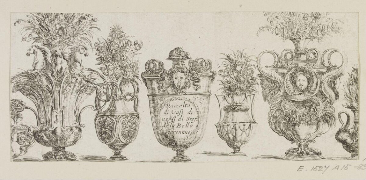 Vintage Ornate Vases Engraving