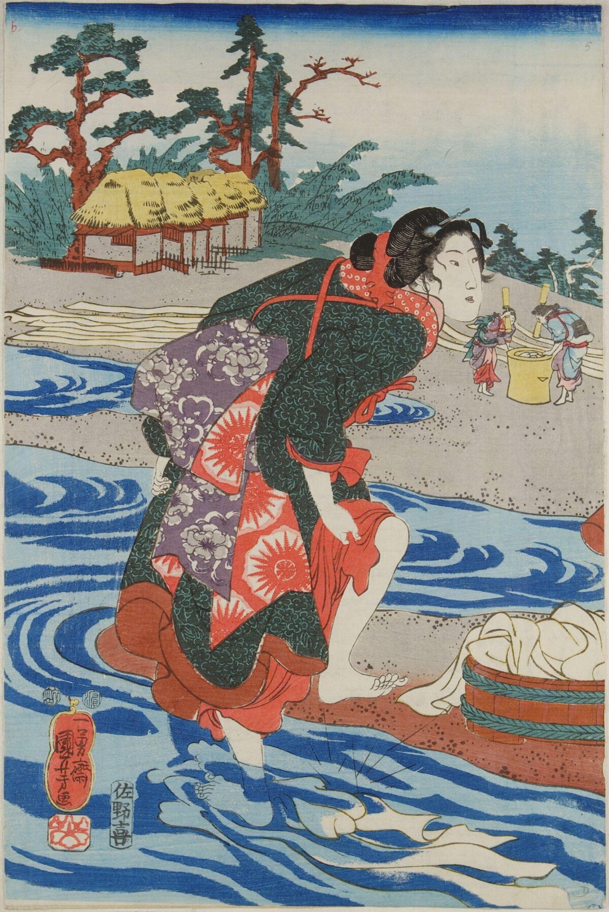 Woman Crossing River Ukiyo-e