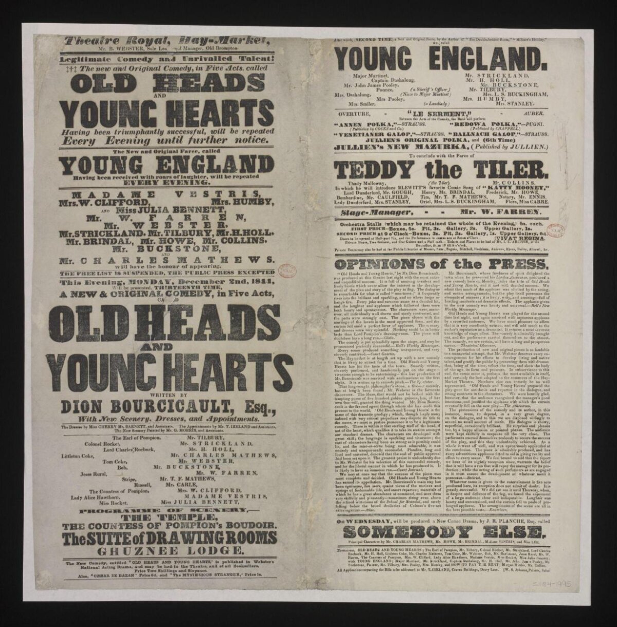 1844 Theatre Royal Playbill