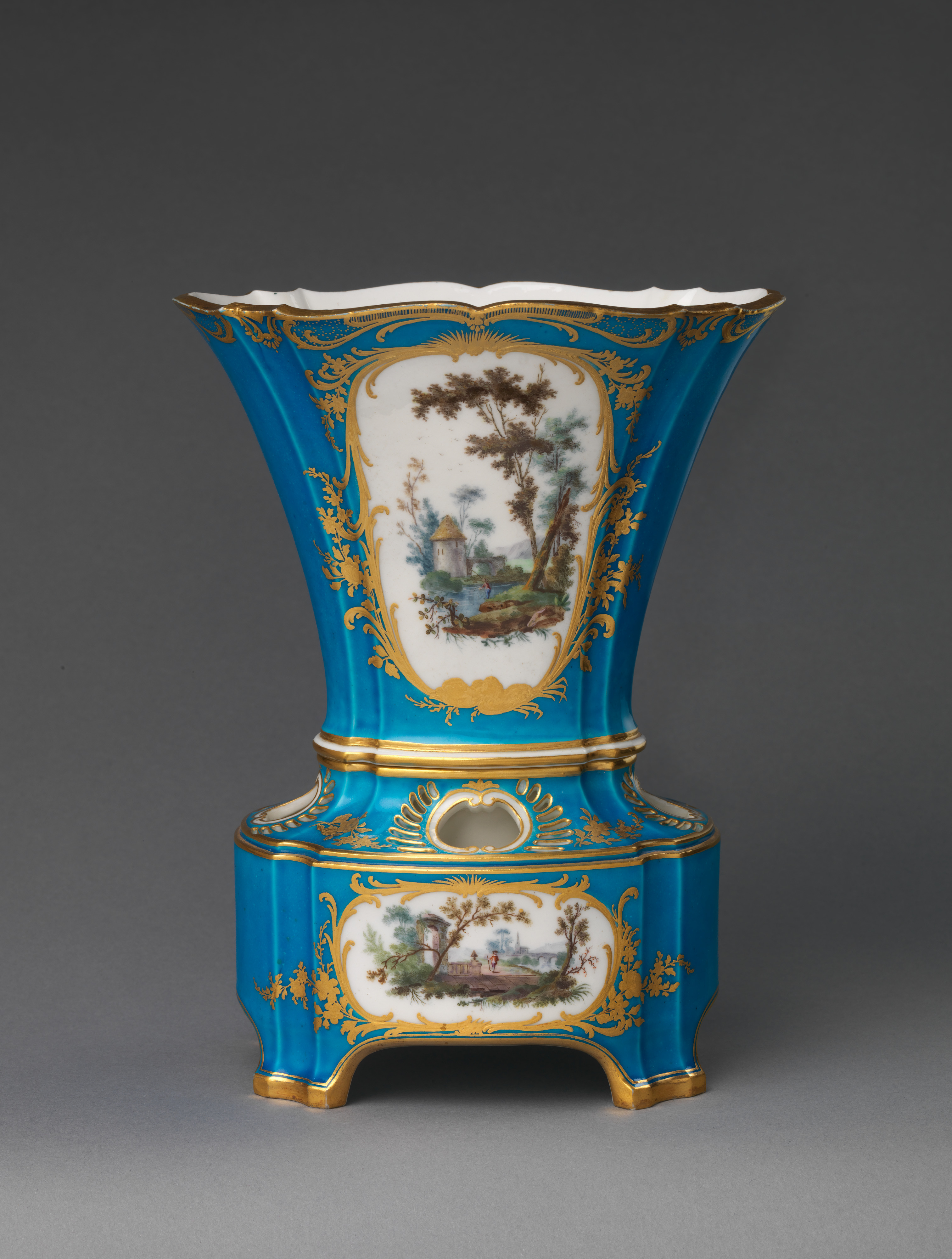 Blue Gilded Landscape Porcelain Vase