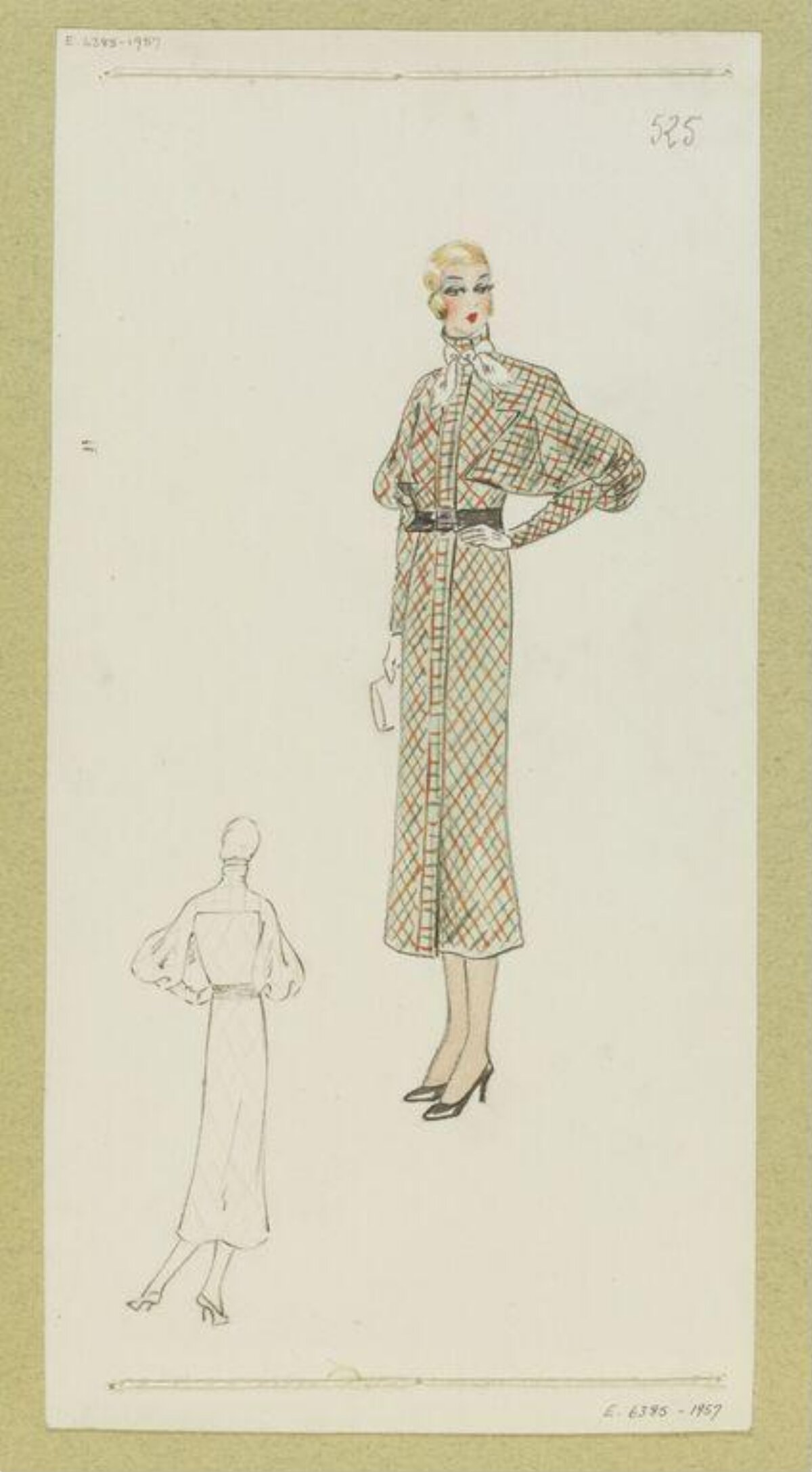 Vintage Grid Dress Fashion Design Sketch