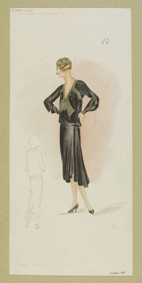 1920s Black Dress Fashion Sketch
