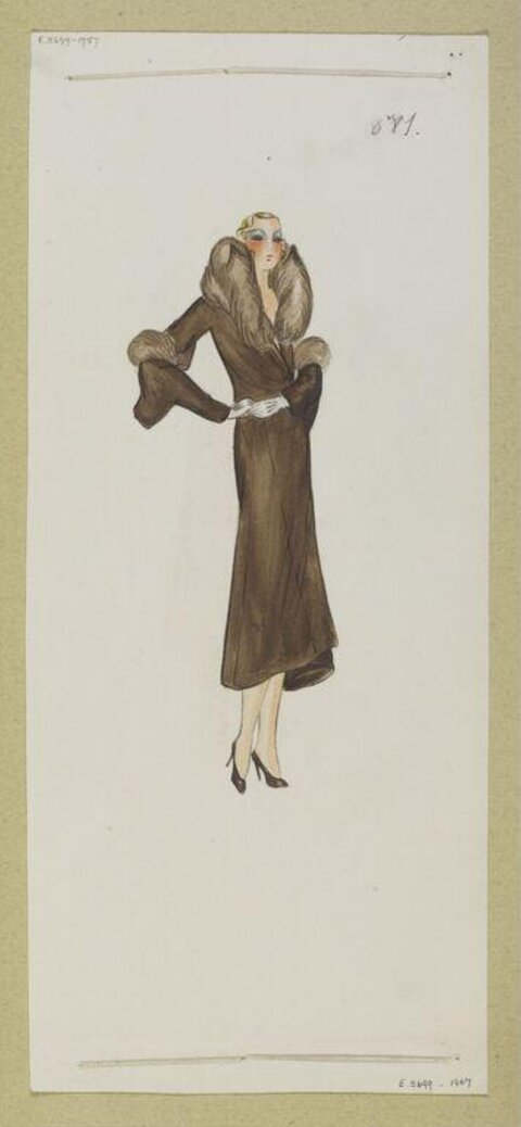 Vintage Fur Trim Coat Fashion Sketch