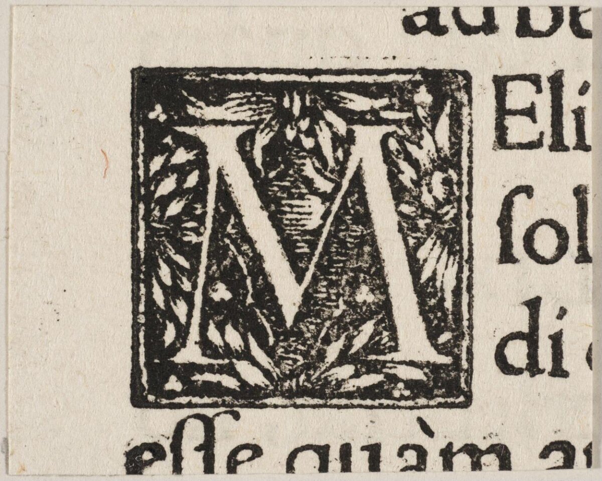 Woodcut Decorated Initial M