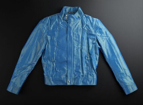 Shiny Light Blue Stand Collar Jacket