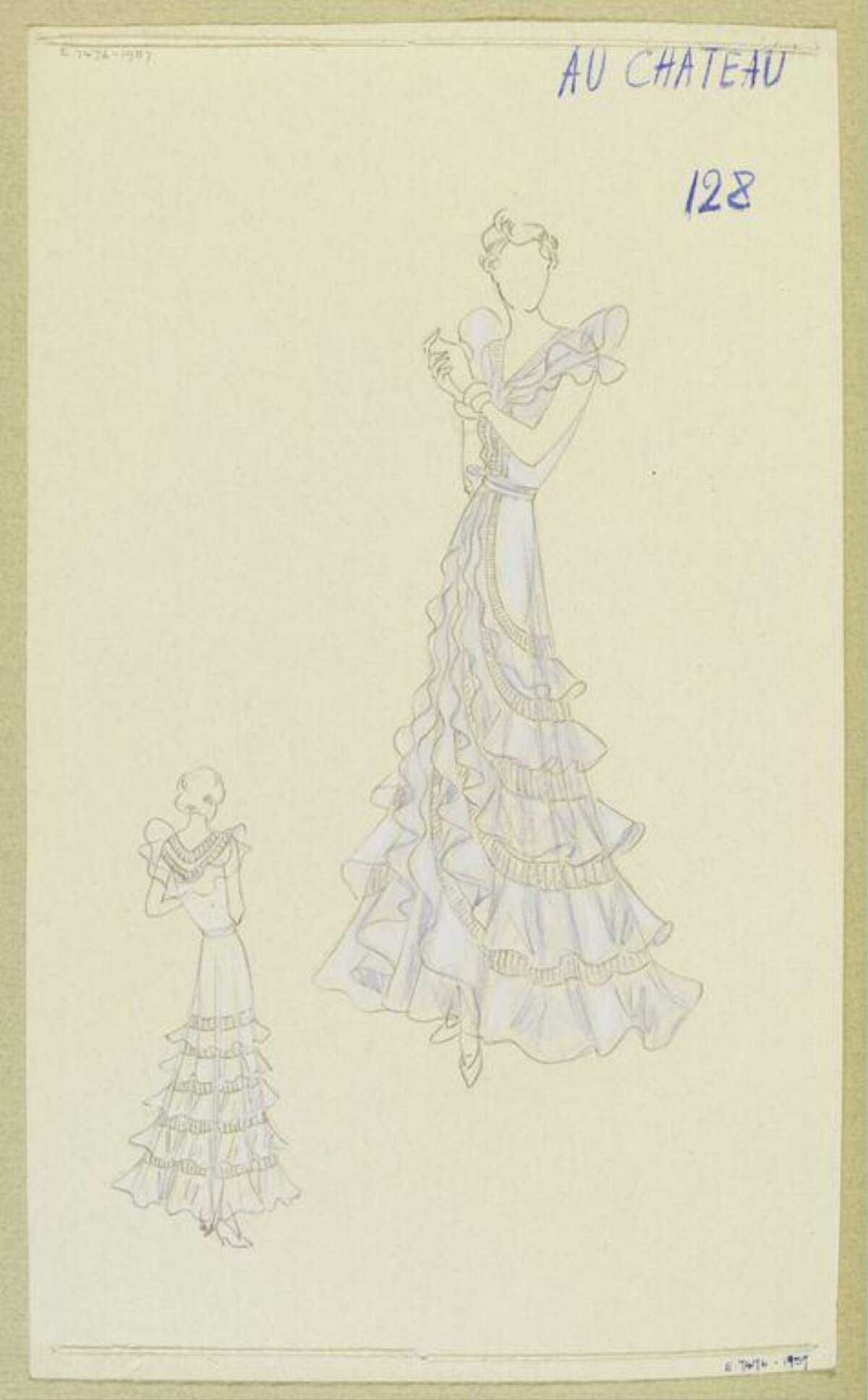 Vintage Ruffled Gown Fashion Sketch