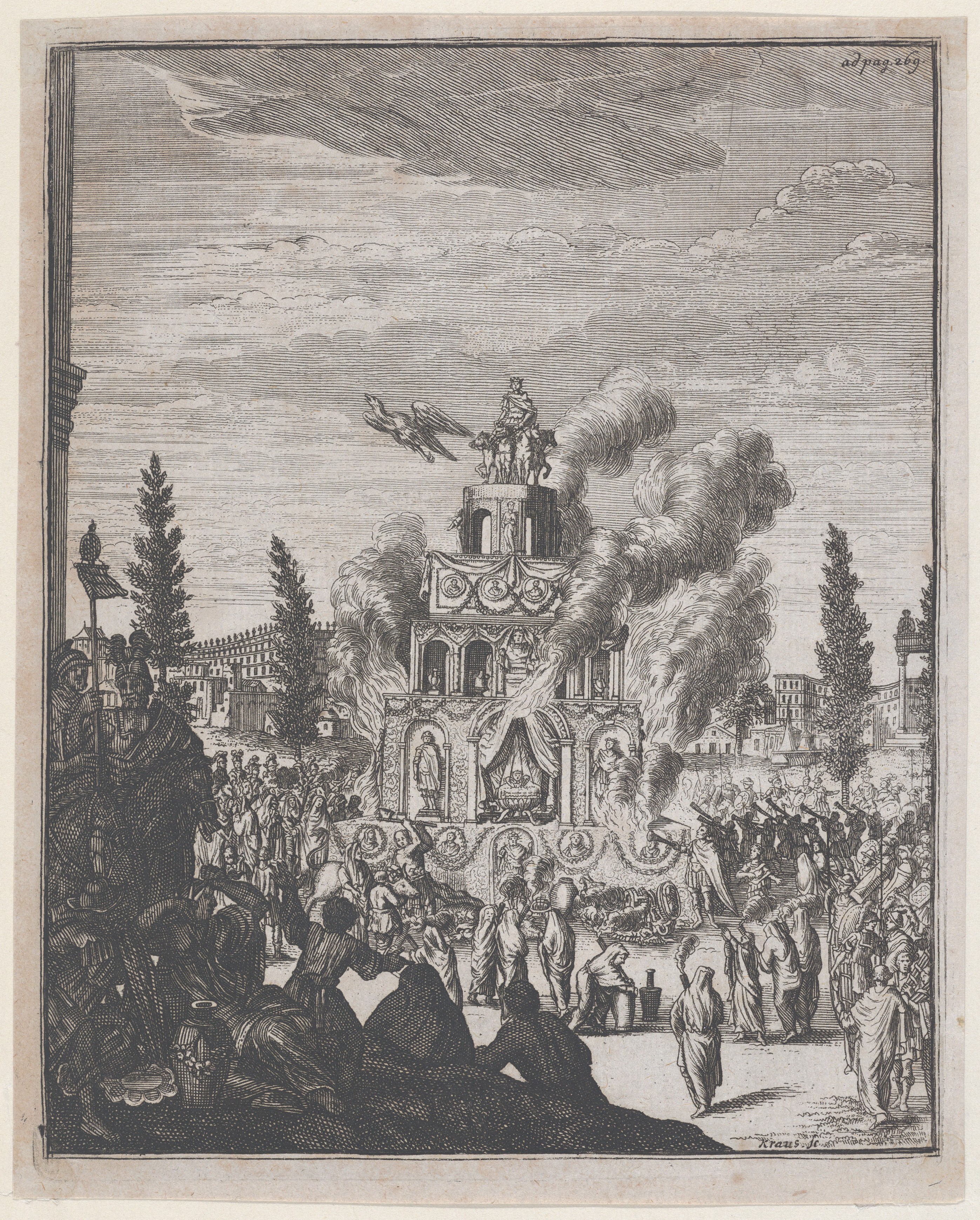 Etching of Ancient Imperial Cremation Ceremony