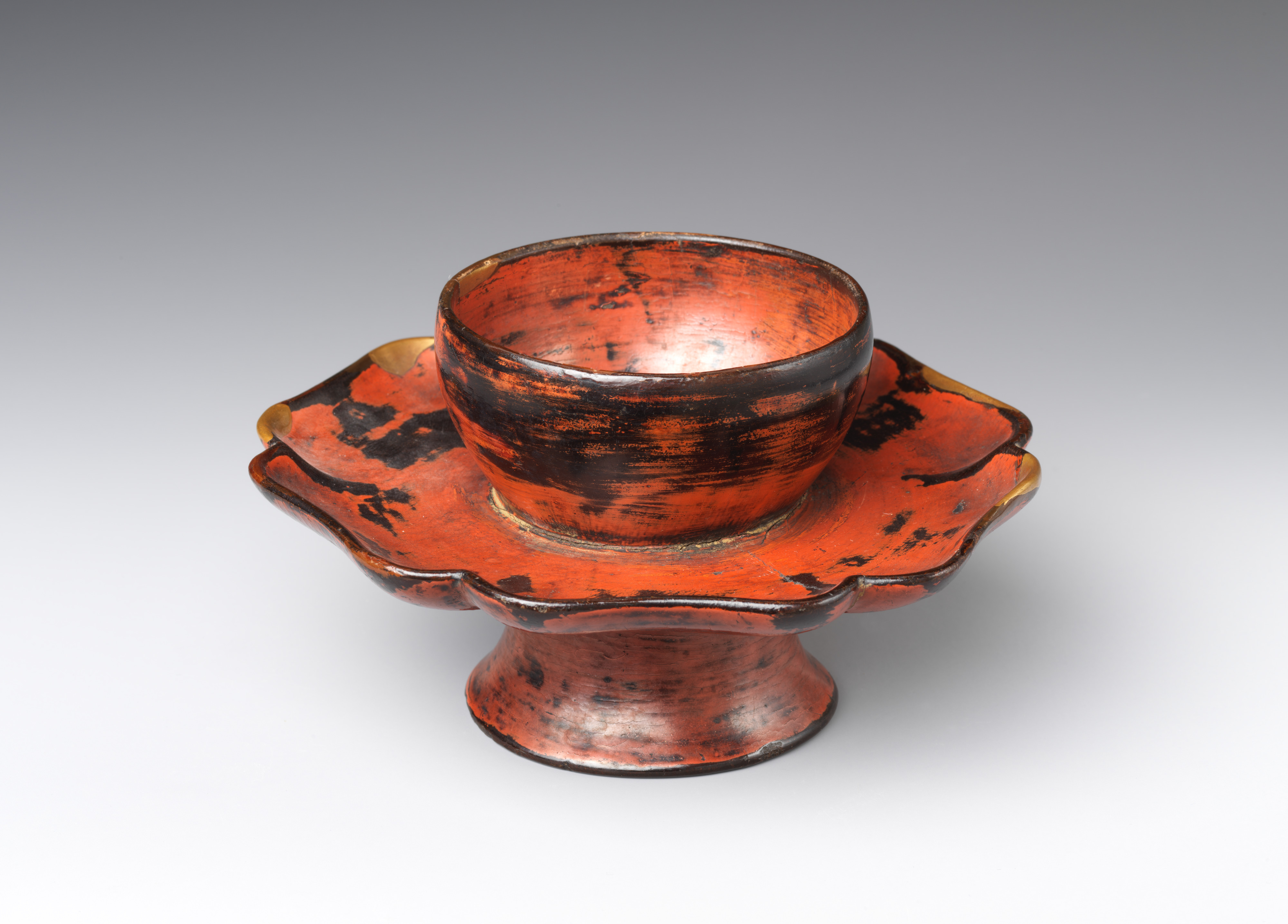 Ancient Red Lacquer Flower-shaped Cup Stand