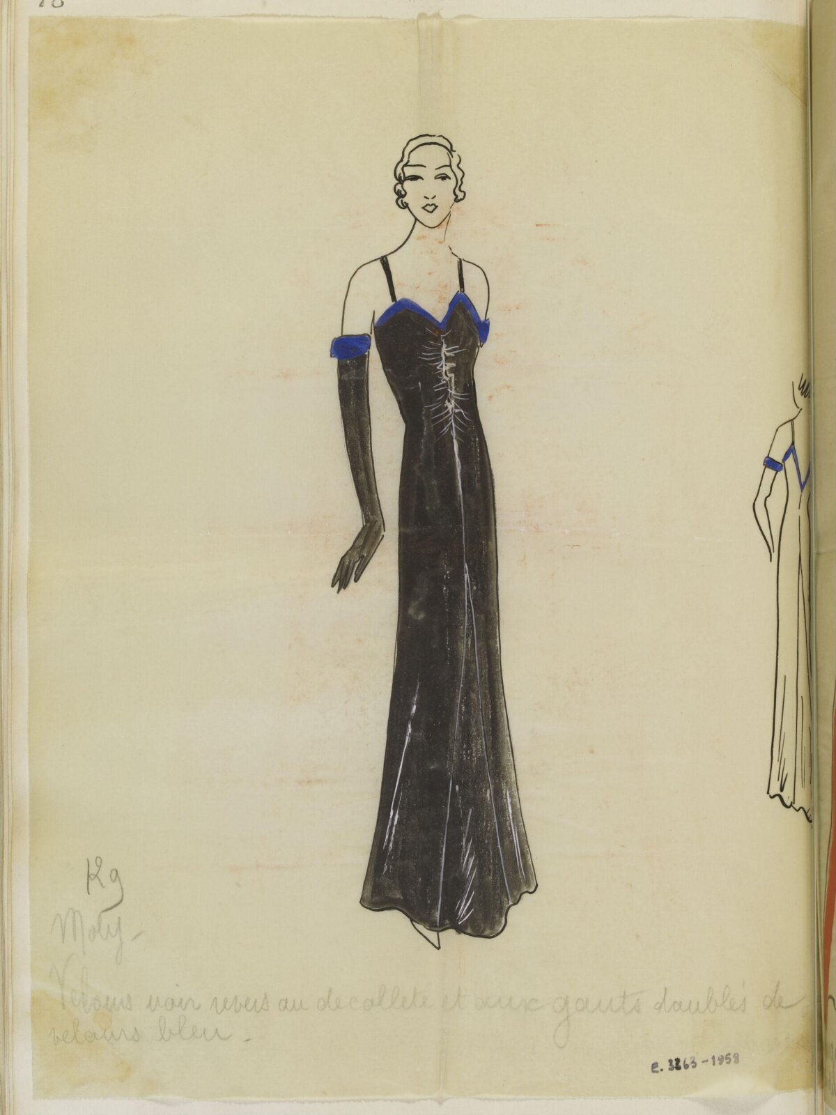 Vintage Black Evening Gown Fashion Sketch