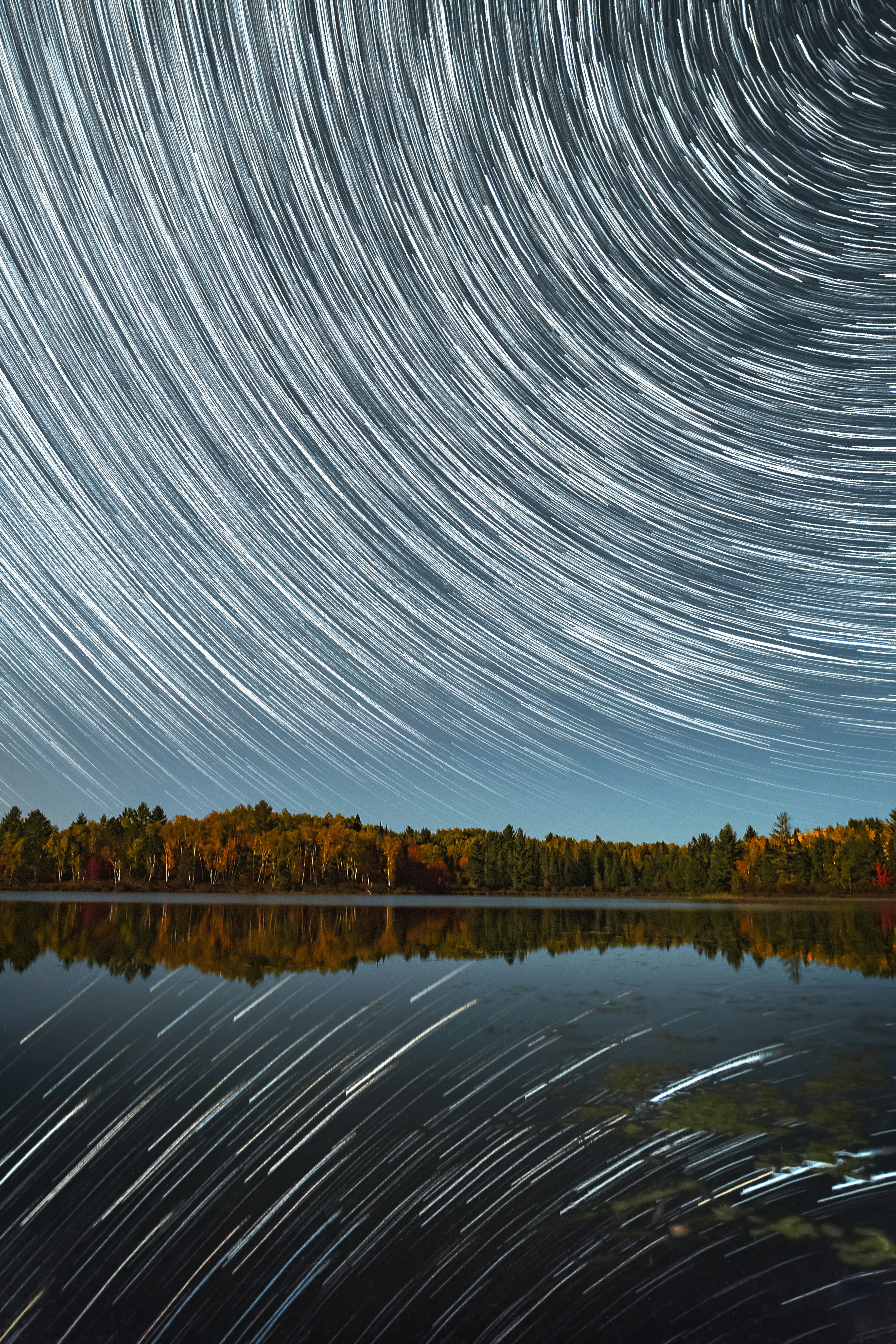 Star Trails Over Autumn Lake