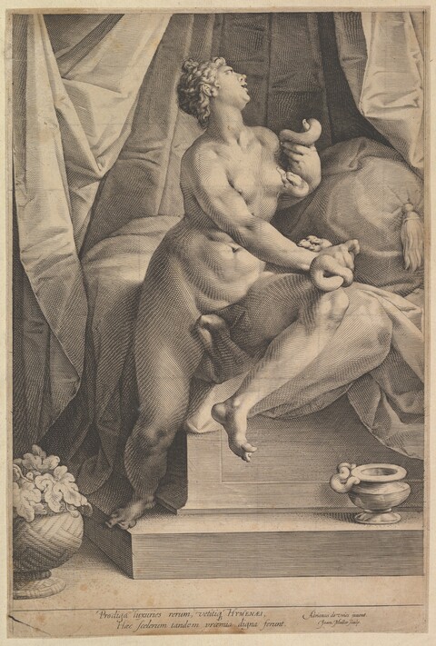 Antique Allegorical Nude Figure Engraving