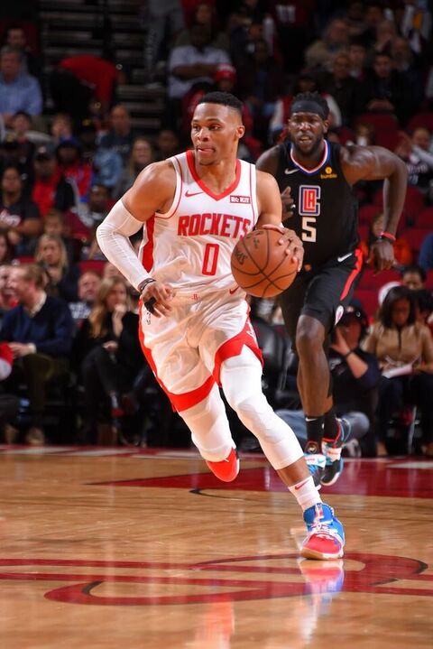Russell Westbrook Dribbles in Rockets Game