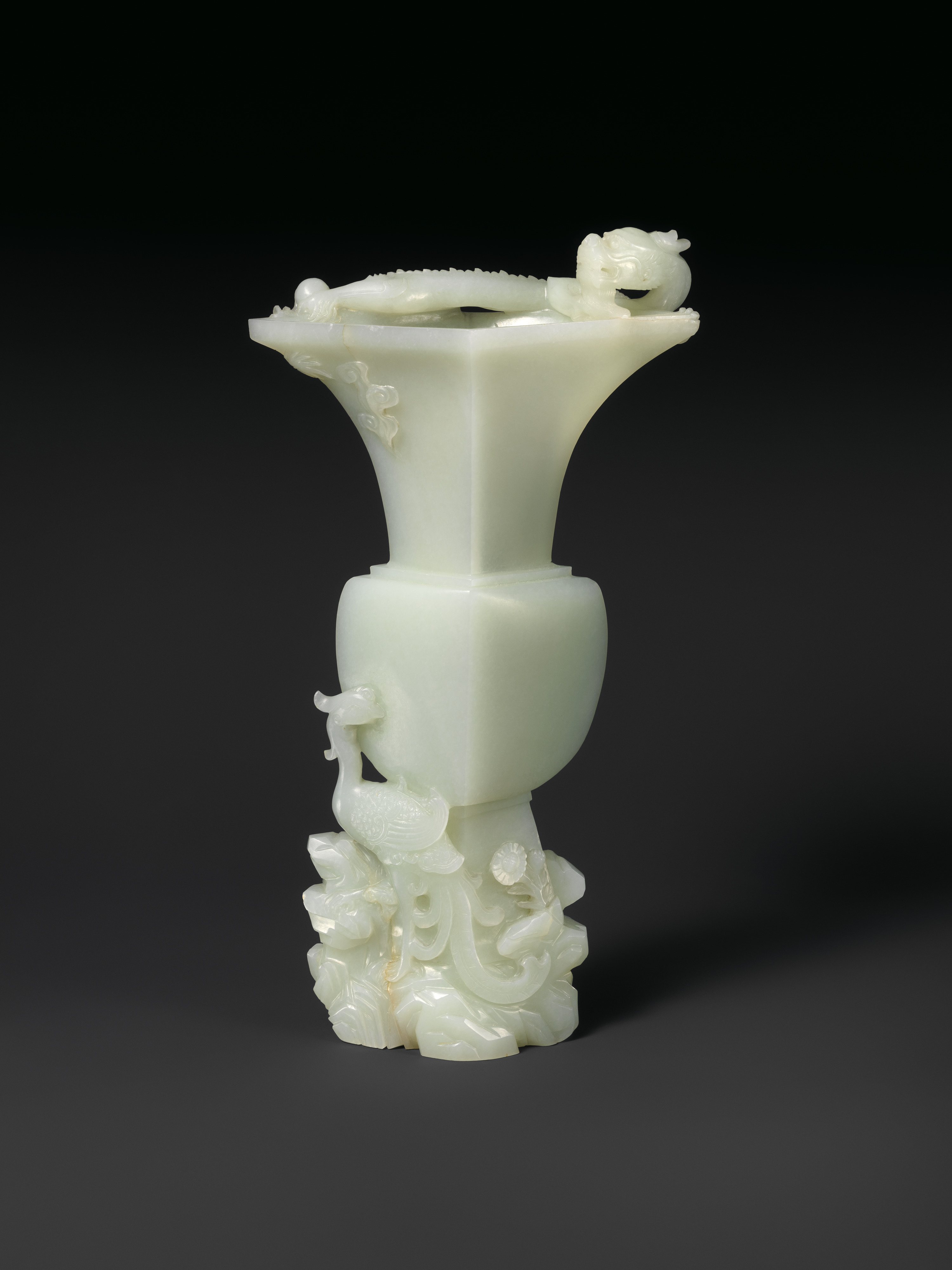 White Jade Carved Dragon Phoenix Vase