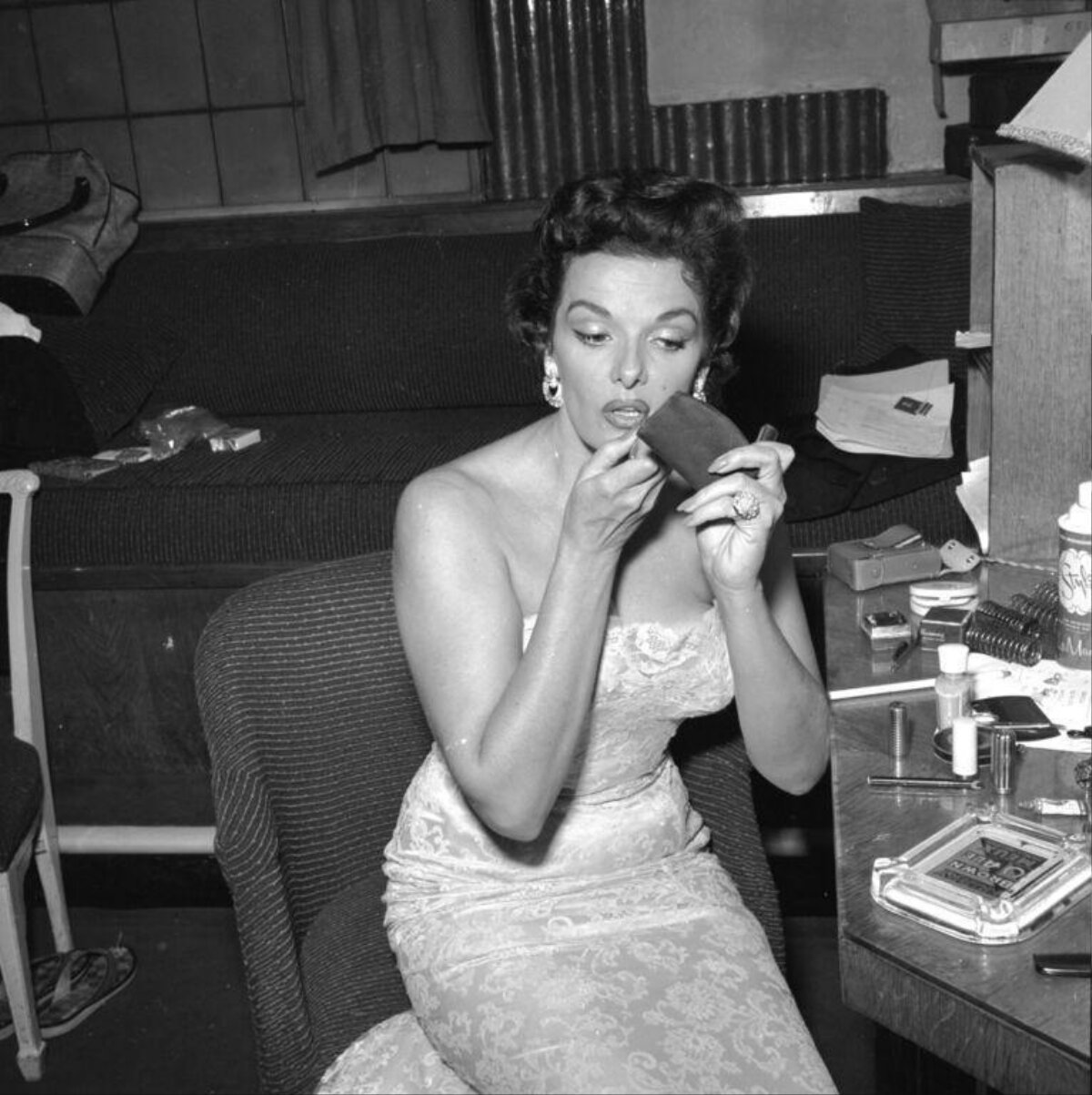 Actress Touching Up Makeup Backstage