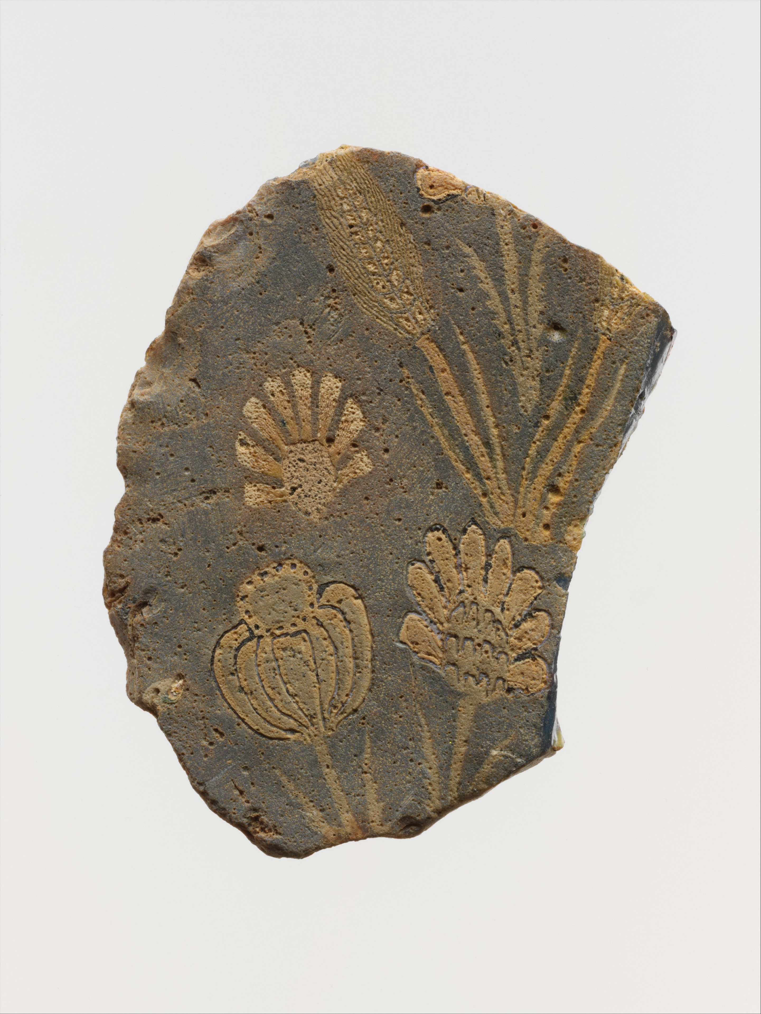 Carved Floral Ancient Pottery Fragment