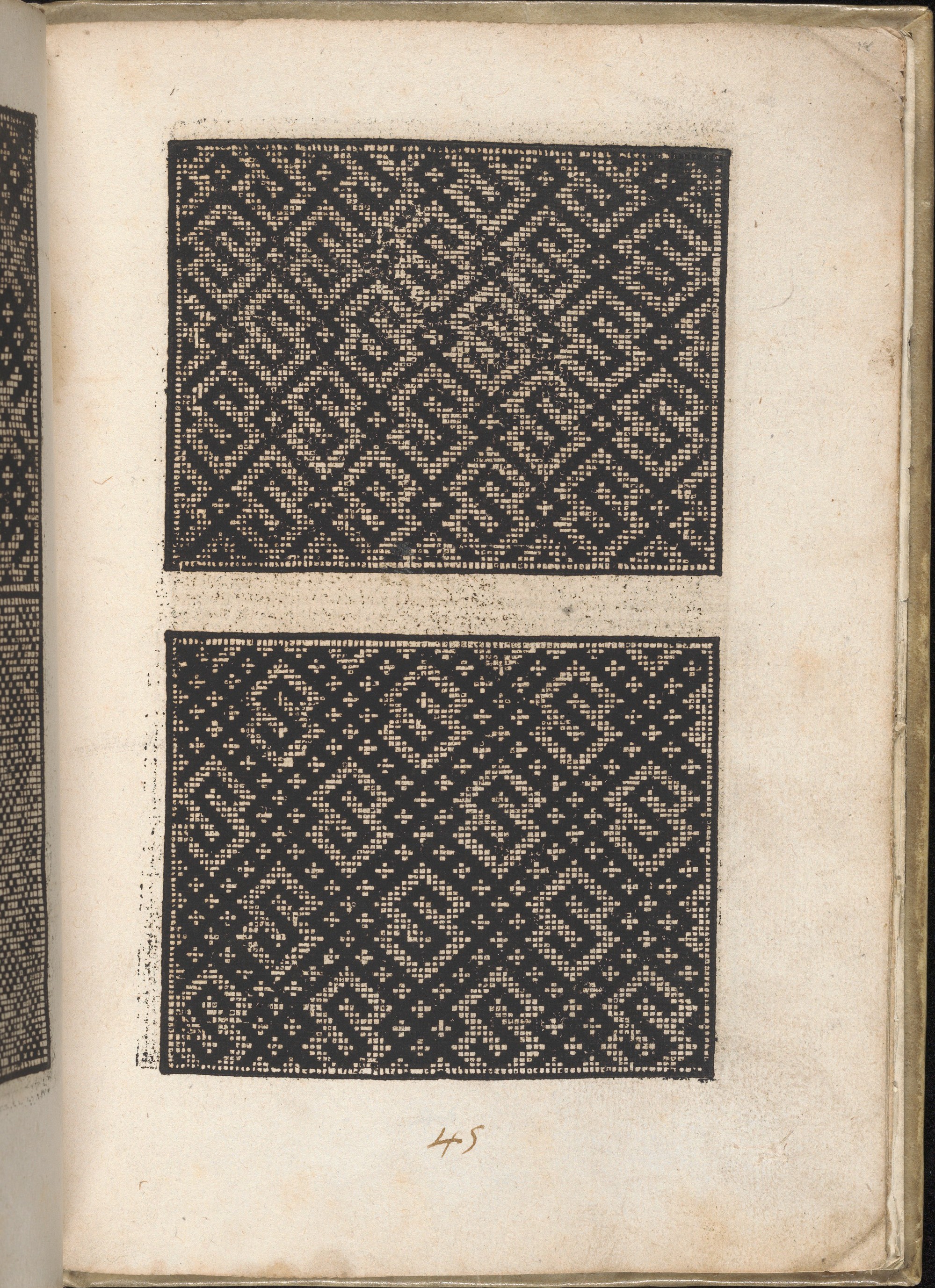 Two Antique Geometric Pattern Samples on Book Page