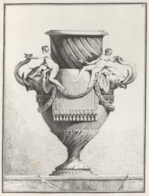 Engraved Ornamental Urn with Elephant Handles