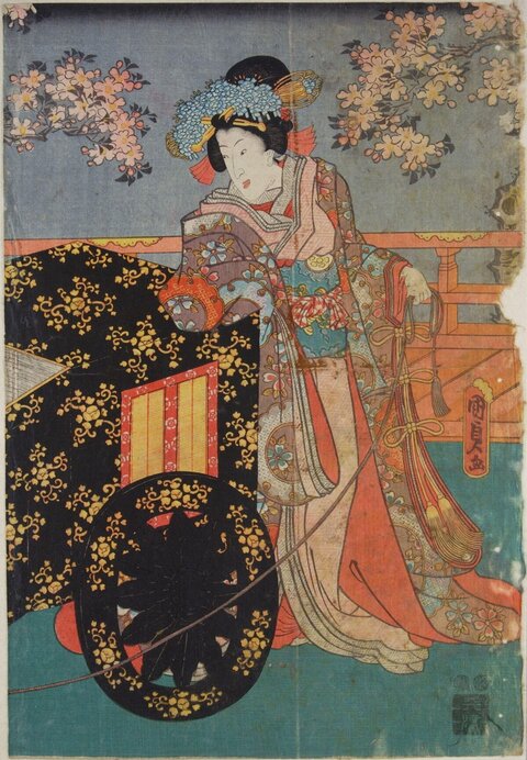 Japanese Ukiyo-e Beauty with Carriage