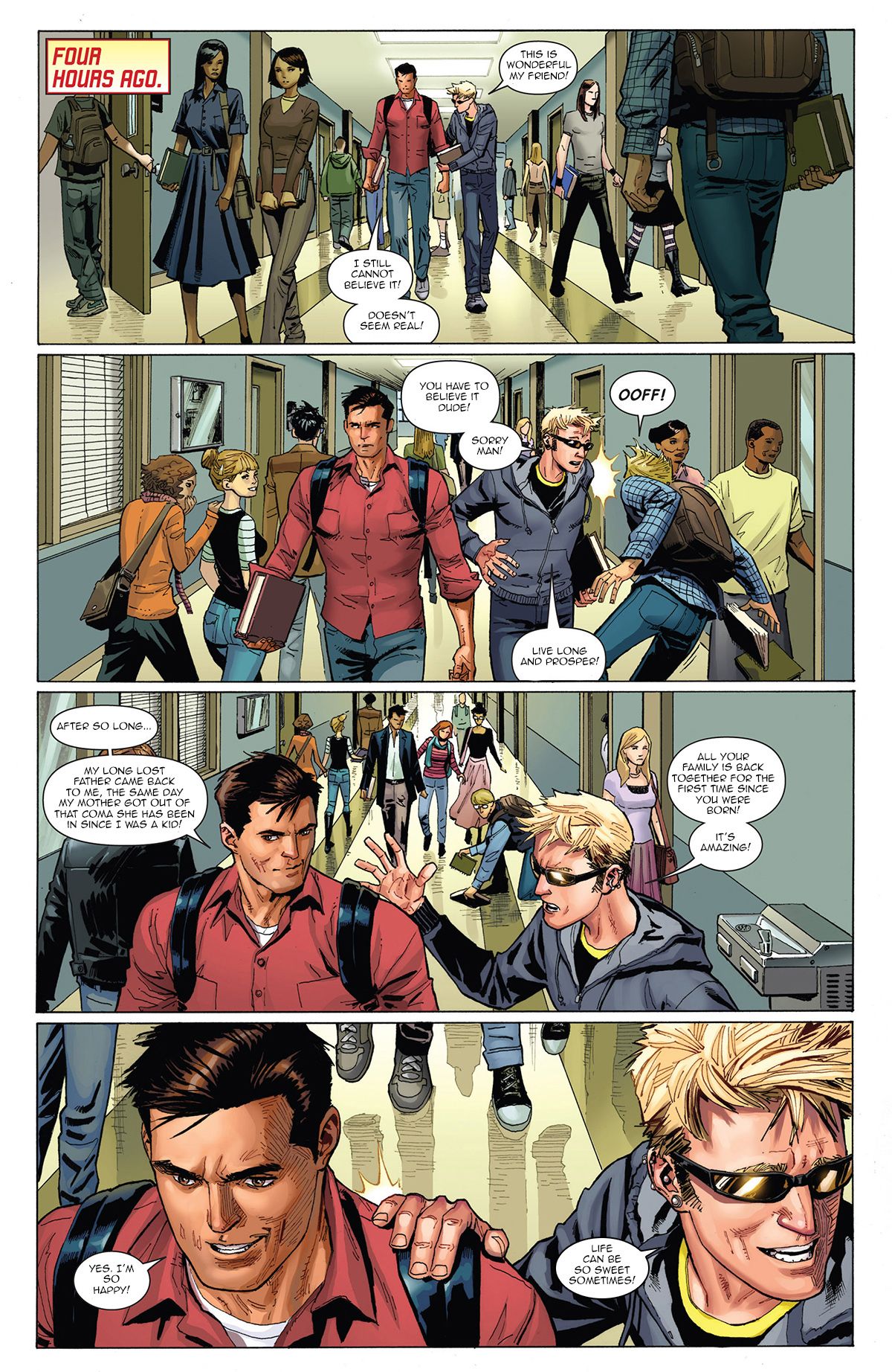 Two Friends Chat in School Hallway Comic