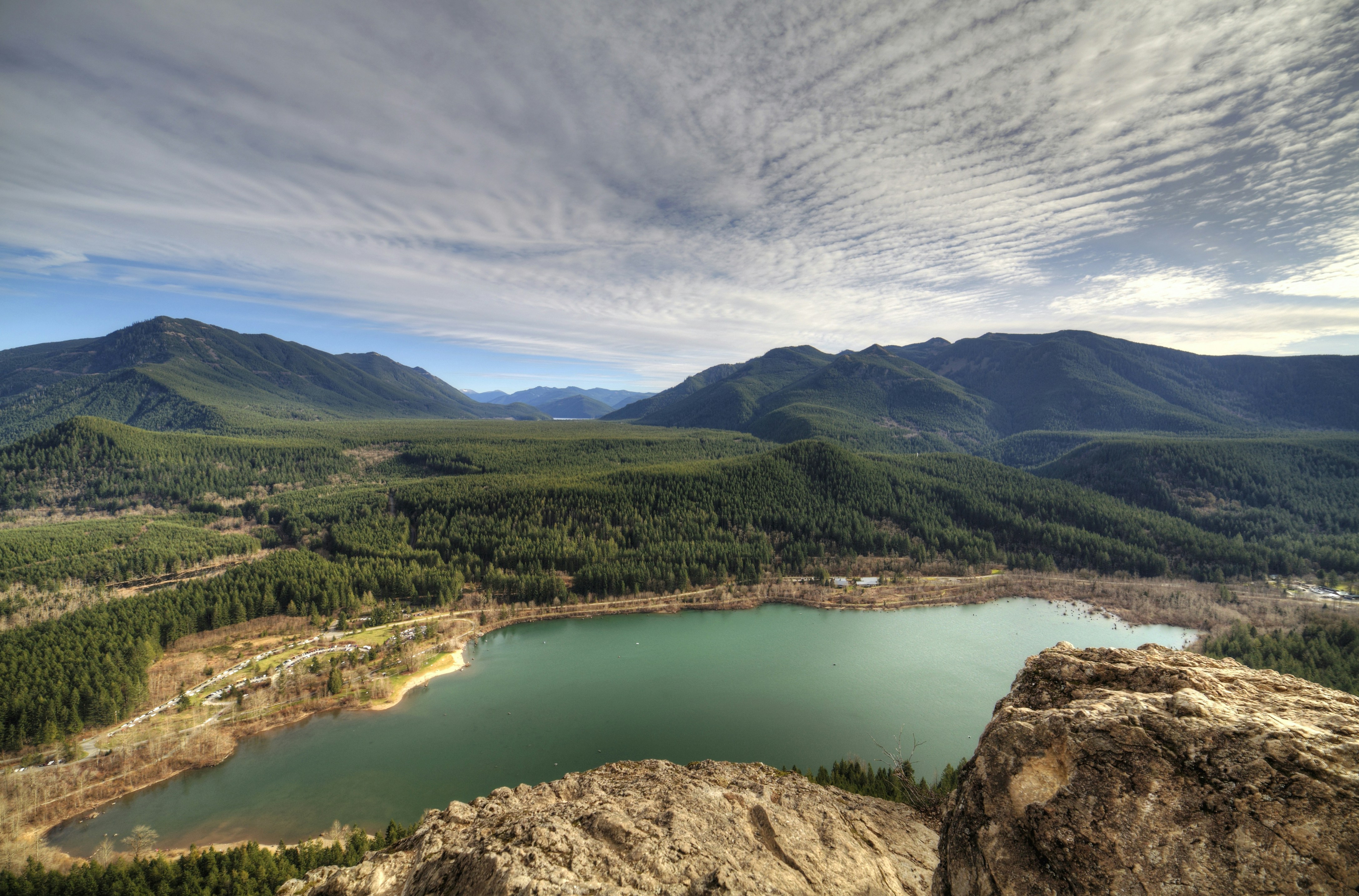 Mountain Lake Overlook From Rocky Cliff