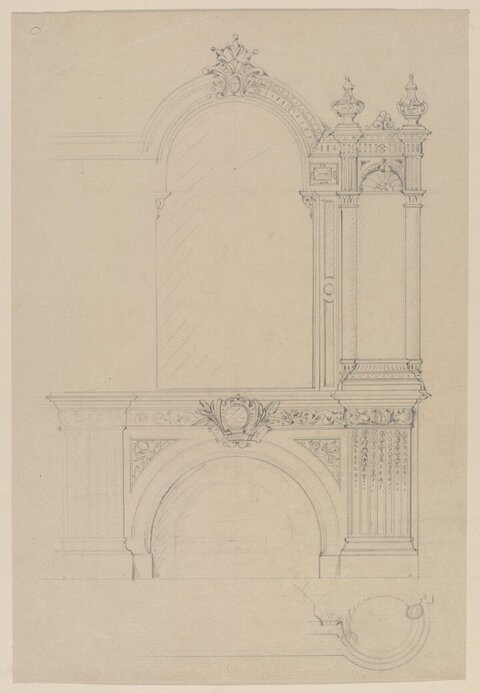 Pencil Sketch of Ornate Fireplace Design