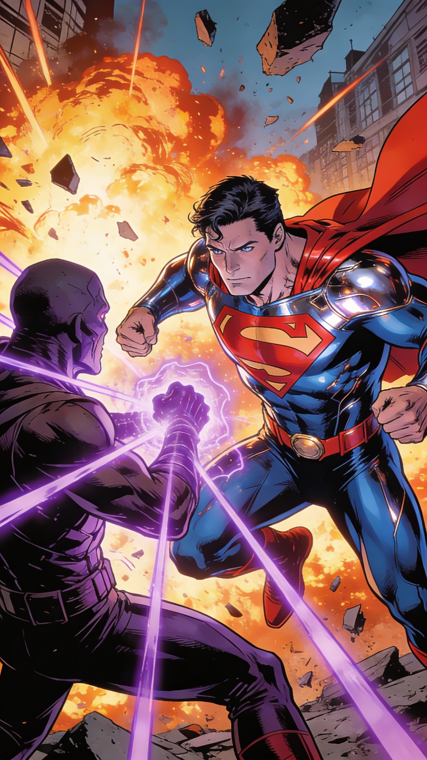 Superman Battles Villain Amid Explosion