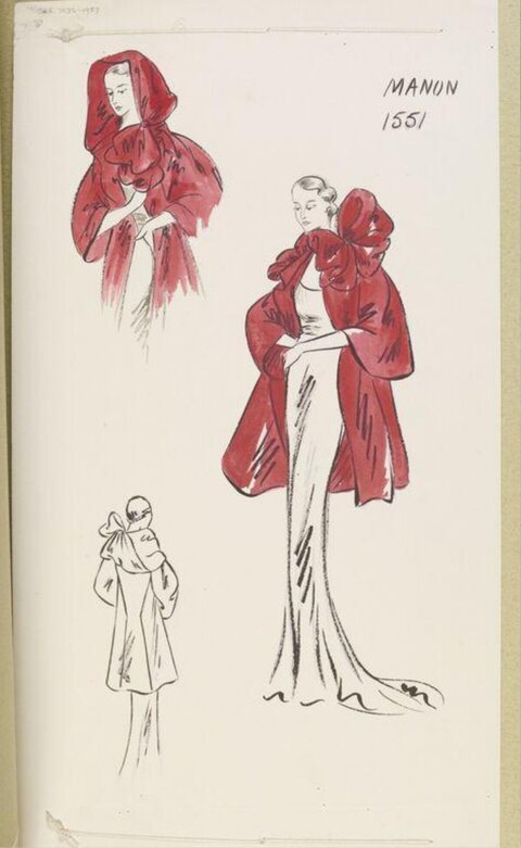 Vintage Red Cape Fashion Design Sketch