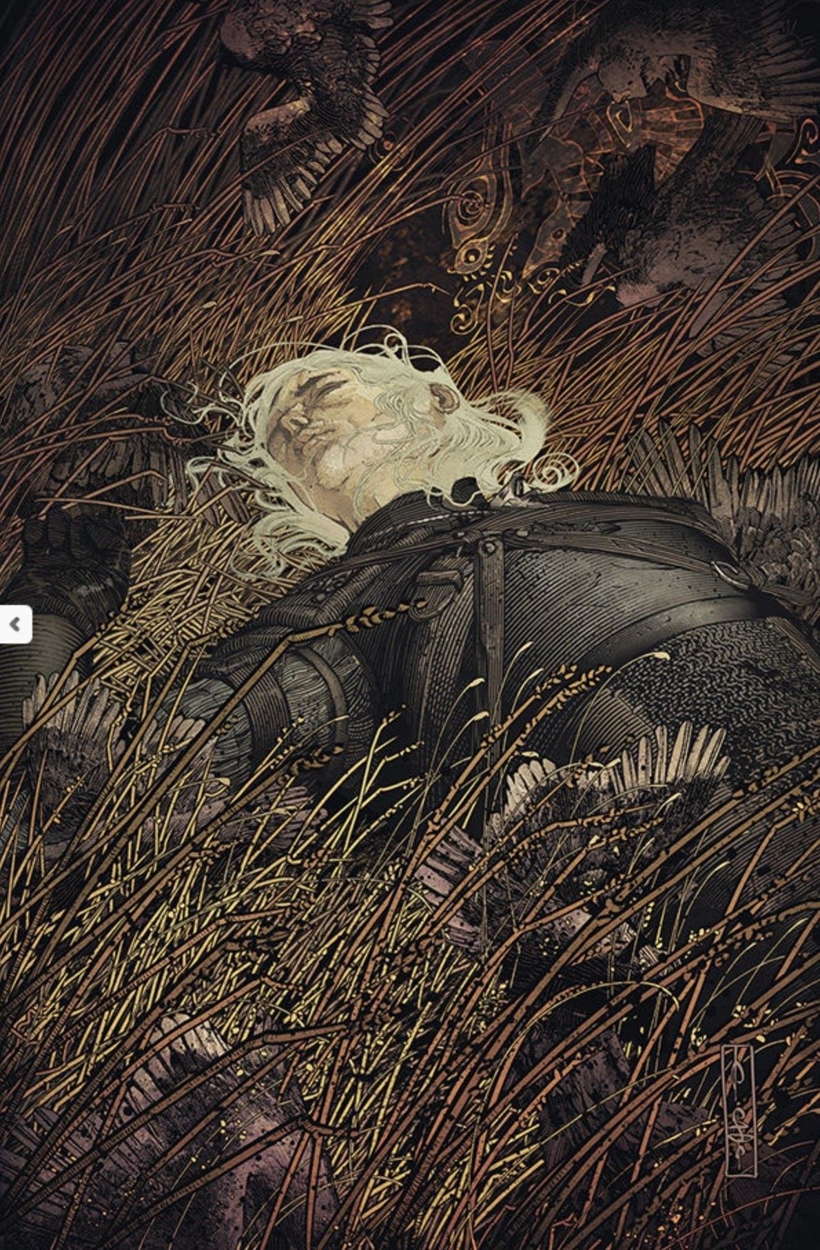 White Haired Man Lying In Dry Tall Grass