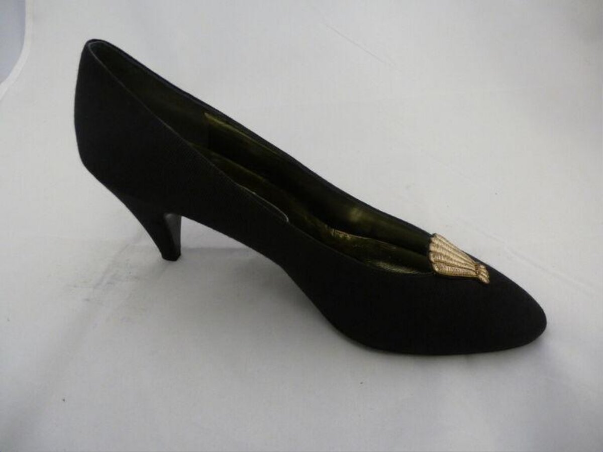Black High Heel Pump with Gold Accent