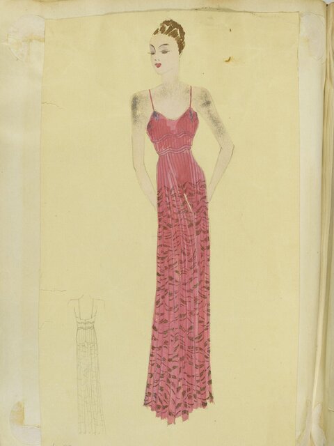 Vintage Pink Evening Gown Fashion Sketch