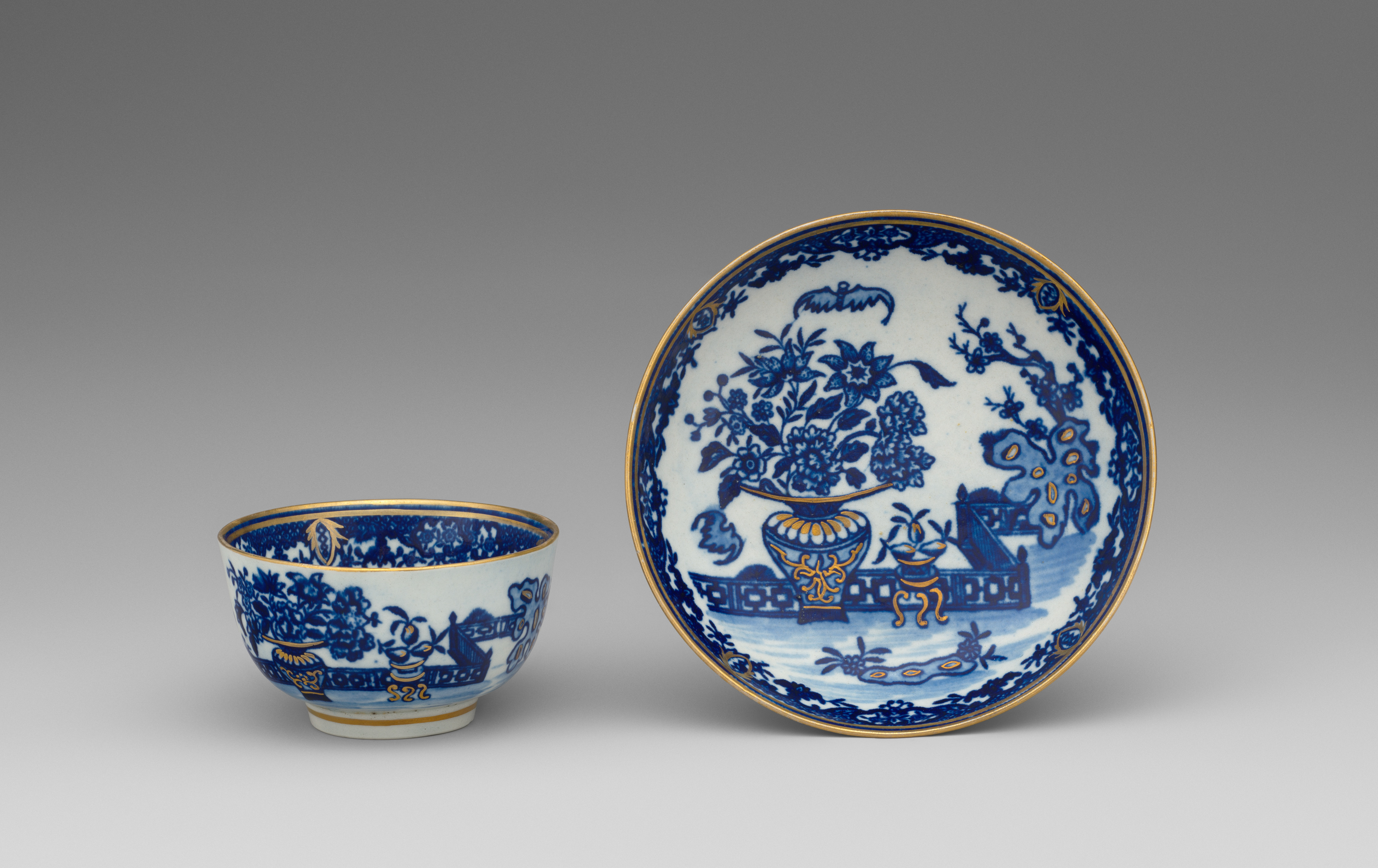 Blue and White Porcelain Bowl and Saucer
