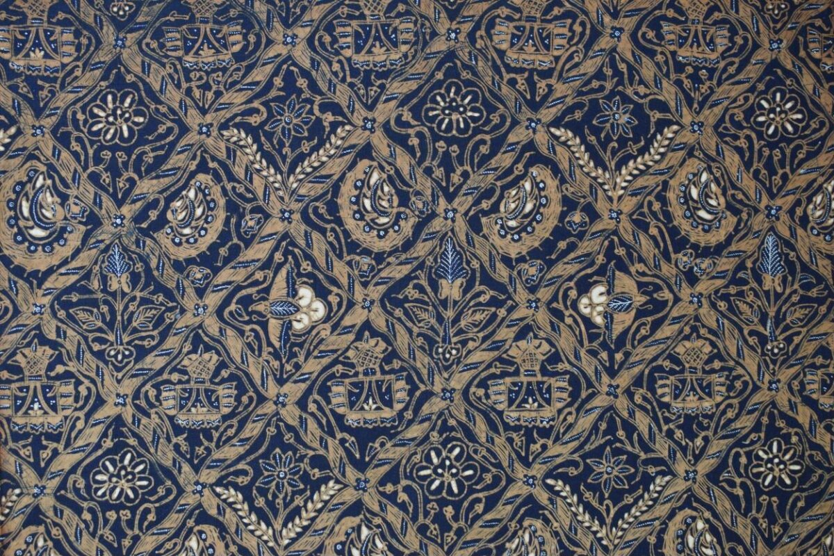 Vintage Blue Gold Batik Pattern