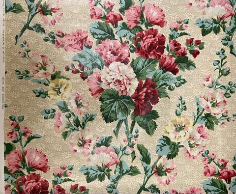 Vintage Hollyhock Floral Textile Pattern