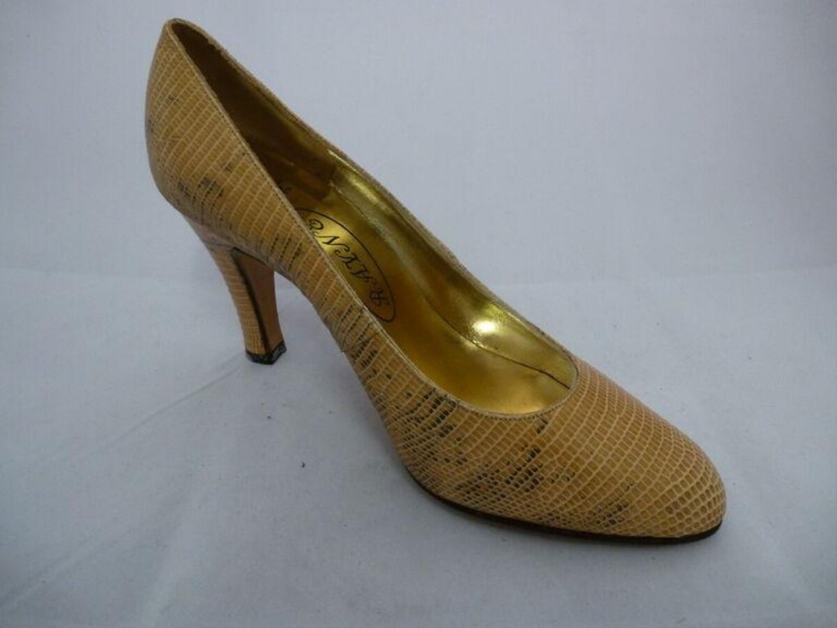 Beige Lizard Print High Heel Pump
