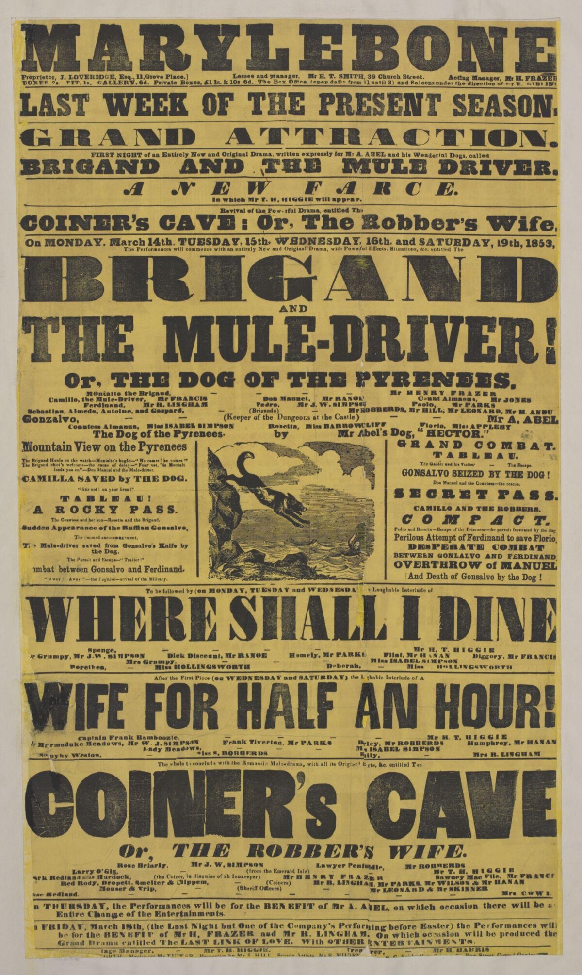 1853 Marylebone Theatre Playbill