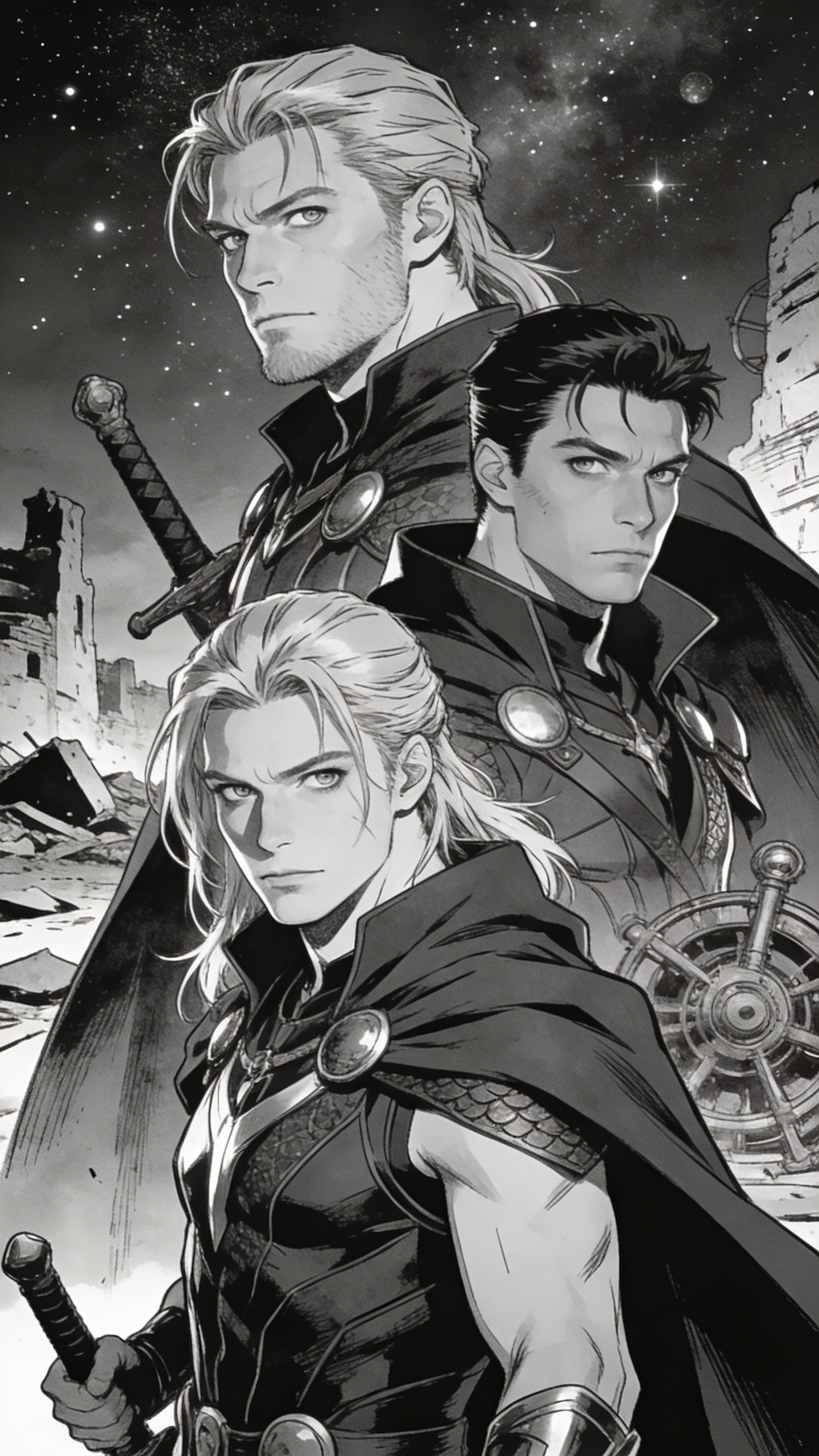 Three Warrior Knights Under Starry Sky