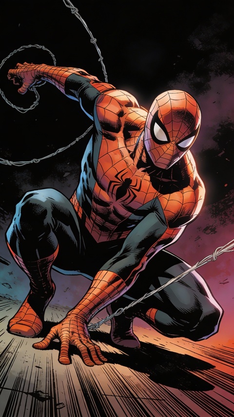 Crouching Spider-Man Comic Illustration