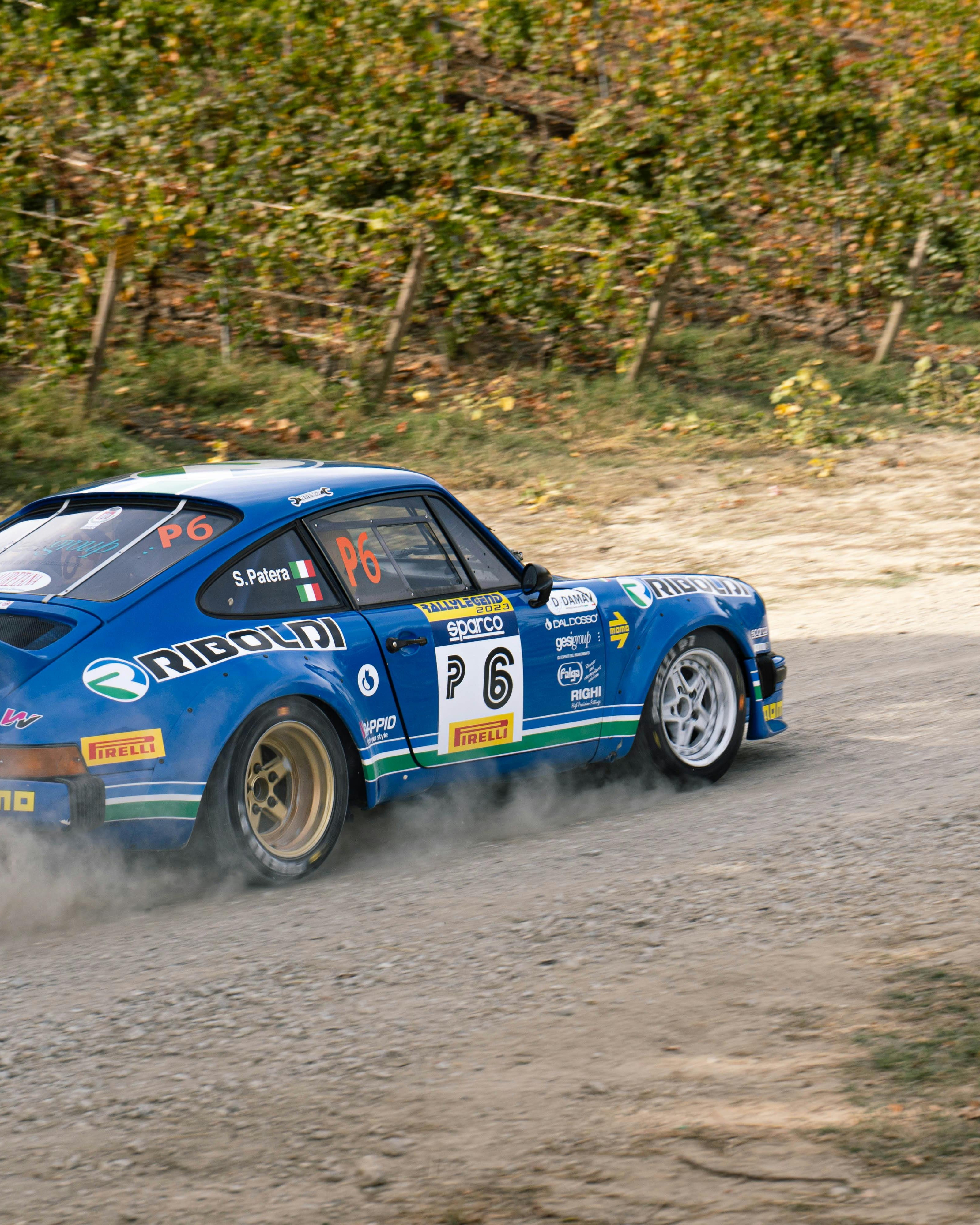 Blue Rally Car Racing on Dirt Road