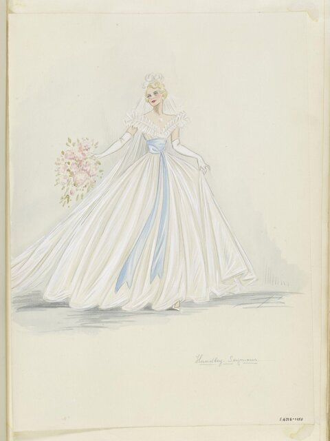 Vintage Bridal Gown Fashion Sketch