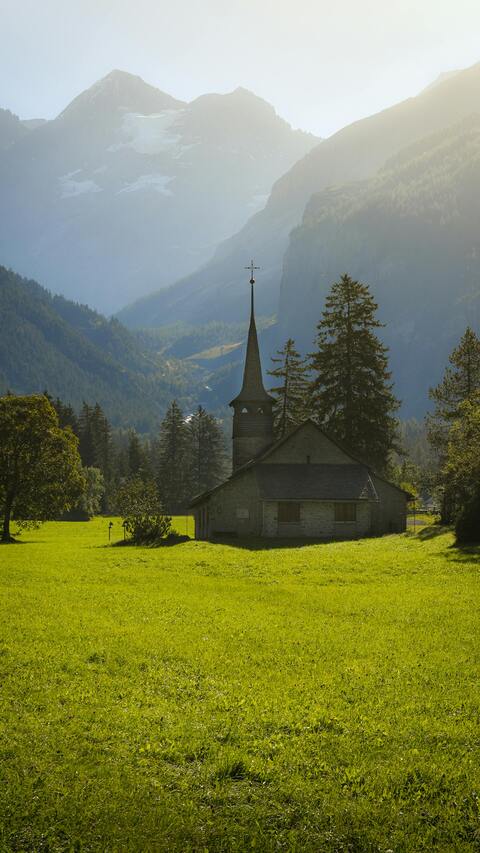 Small Church in Alpine Mountain Valley