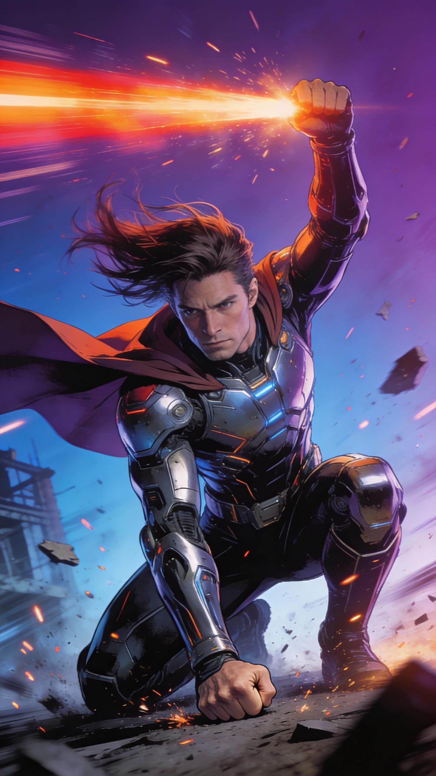 Armored Superhero Blocks Energy Blast