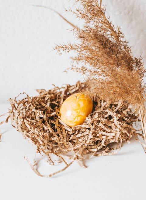 Yellow Easter Egg in Paper Nest