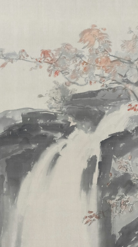 Autumn Waterfall Ink Wash Painting