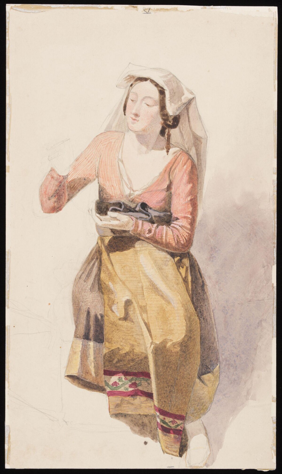Watercolor Study of Woman in Traditional Dress