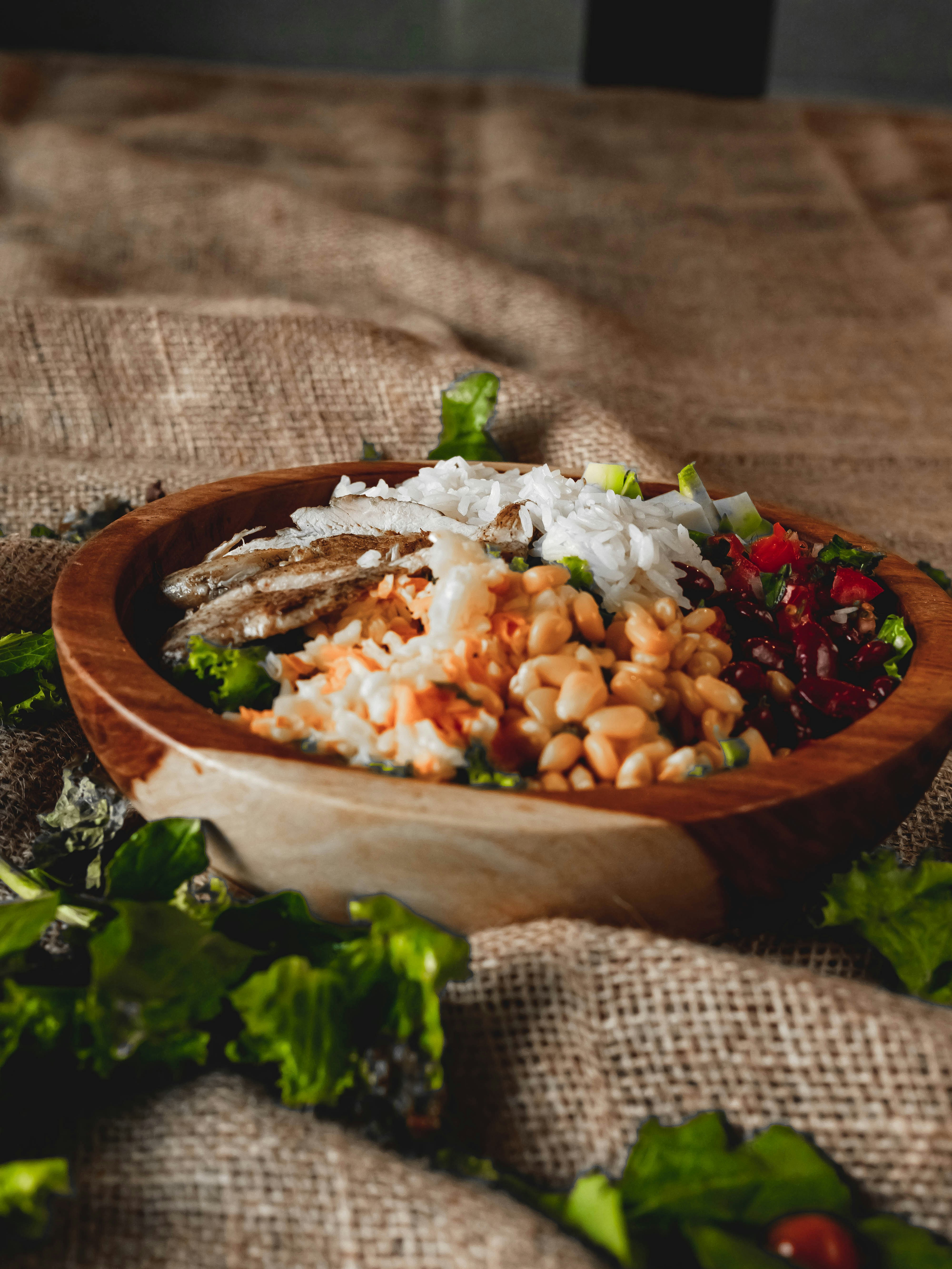 Healthy Grain Bowl in Wooden Bowl