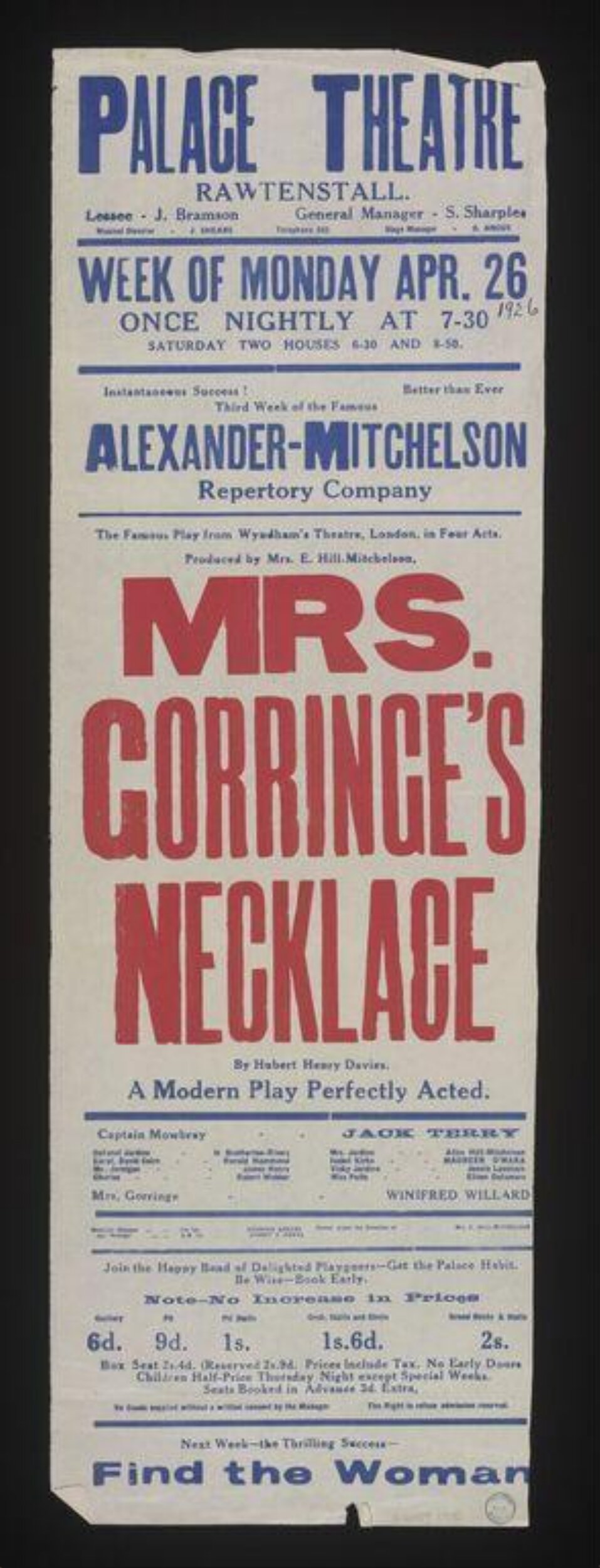 Vintage Palace Theatre Play Poster
