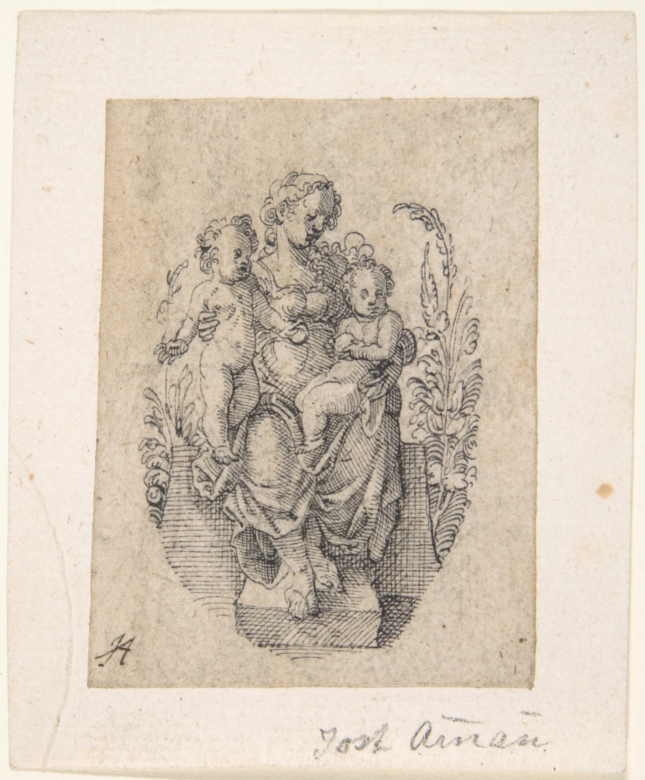 Ink Sketch of Woman Holding Two Children