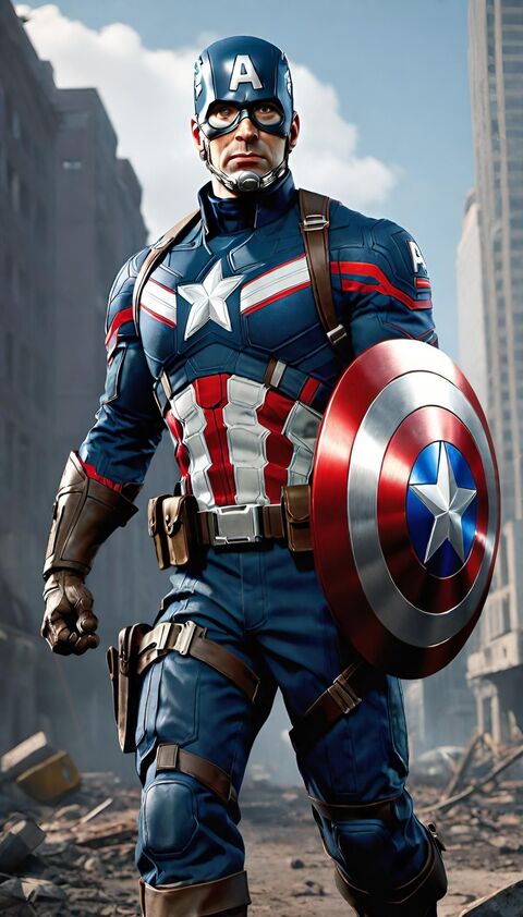 Captain America in Ruined City